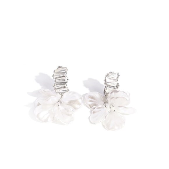 Stacked Sprigs - White Clip-On Earrings - Picture 2 of 2